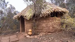 Adobe Hut With Thatched Roof