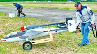 VERY HUGE AND LOUD PULSE JET HEINKEL HE-162 PULSO SCALE 1:3.5 MODEL AIRCRAFT / FLIGHT DEMONSTRATION