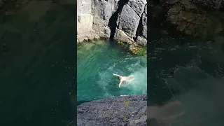 Jump off the cliffs of Cape Agalina near Sozopol, Bulgaria