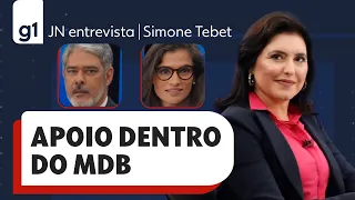 Simone Tebet responde sobre apoio dentro do MDB ao JN | Jornal Nacional | Eleições | g1