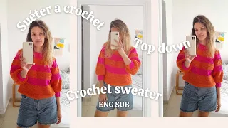 Easy crochet sweater one piece | Top down crochet sweater ENG SUB