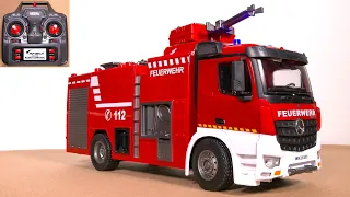 AMEWI 22503 RC FIRE TRUCK MERCEDES-BENZ AROCS UNBOXING, FIRST TEST!! SCALE 1/18, RC MODEL TRUCK RTR