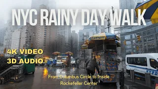 NYC Ambience: Immersive Rainy Day Walk from Columbus Circle to Rockefeller Center (4K 3D Audio)