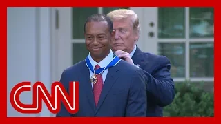 Tiger Woods gets emotional after Trump gives him Medal of Freedom