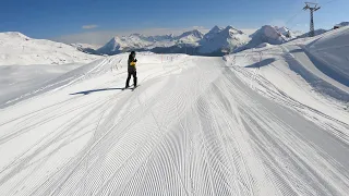 Skiing from Hörnli to Arosa on a sunny day in March 2021 (4K)