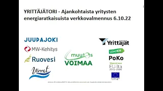 YRITTÄJÄTORI - Ajankohtaista yritysten energiaratkaisuista