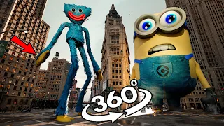 VR 360° GIANT Minion and Huggy Wuggy ATTACK in New York! (banana part3)