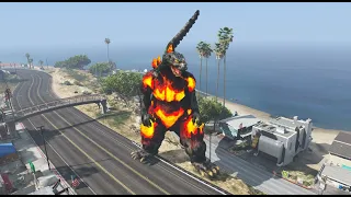 Godzilla fighting GTA 5 mod