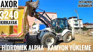 HİDROMEK ALPHA 102S BEKOLODER KAMYON YÜKLEME YAPIYOR/loading soil on backhoe loader truck/kepçe izle