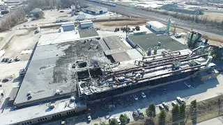Aerial footage of explosion aftermath at Oakwood manufacturing plant