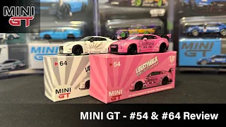 Mini GT - LB Works Nissan GT-R Wear It Pink #54 MGT00054 & LB Works Nissan GT-R White #64 MGT00064