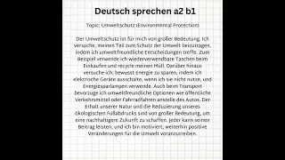 Deutsch sprechen a2 b1| Thema: Umweltschutz (Environmental Protection)