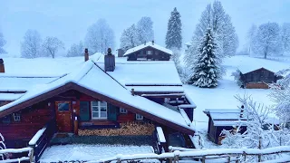 Heavy snowfall in Wengen, Switzerland 4K - A beautiful Swiss mountain village - Walking tour