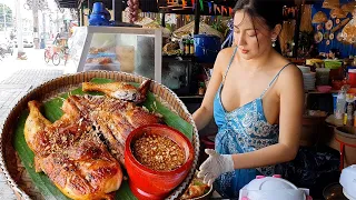 예쁜 푸잉의 놀라운 구운 치킨/태국 길거리 음식//Amazing GRILLED CHICKEN By Beautiful Thai Lady /Thailand Street Food