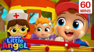 Wheels on the Yellow Bus 🚌 Bingo and Baby John | Little Angel Kids Songs Compilation