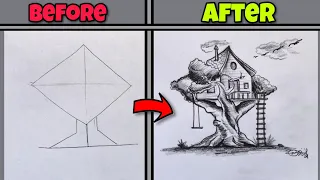 How to draw Nature Tree House|easy pencil sketch|s likes