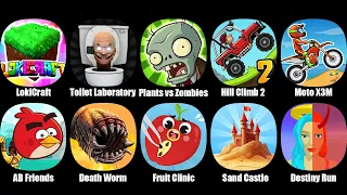 LokiCraft,Toilet Laboratory,Plants vs Zombies,Moto X3M,AB Friends,Death Worm,Fruit Clinic