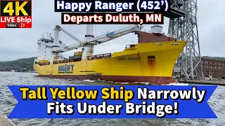 ⚓️Tall Yellow Ship Narrowly Fits Under Bridge! Happy Ranger departs Duluth, MN