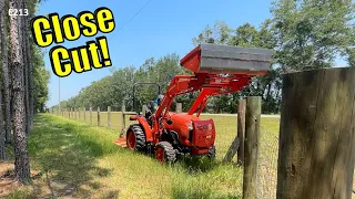 Mowing a Busy County Road with a Compact Tractor
