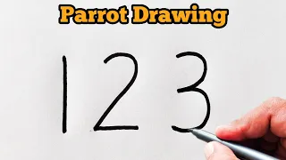 How to draw parrot from 123 number | Easy parrot drawing step by step | Number drawing