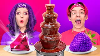 PINK VS LILA ESSEN CHALLENGE FÜR 24H || Wer weiter isst, gewinnt! Fondue auf 123 GO! BOYS