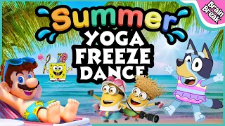 Summer Yoga Freeze Dance with Bluey, Super Mario, Minions, and Spongebob! | Summer Brain Break