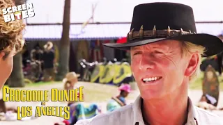 Mick Dundee Hits Vence Beach | Crocodile Dundee In Los Angeles | Screen Bites