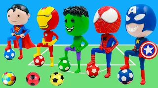 DIY Superheroes Hulk vs Captain America playing football with clay