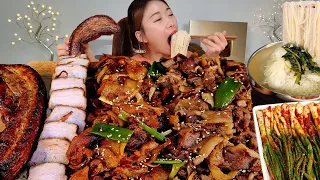 새콤한 동치미국수에 석쇠불고기 통삼겹살 파김치 리얼먹방 :) grilled bulgogi, fried pork belly, cold noodles MUKBANG