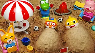 Let's play sand with Pororo, Baby shark~ Find the figure in the sand! | PinkyPopTOY