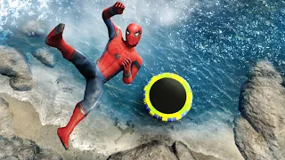 GTA 5 Water Ragdolls | SPIDERMAN Water Trampoline Jumps/Fails (Euphoria physics)