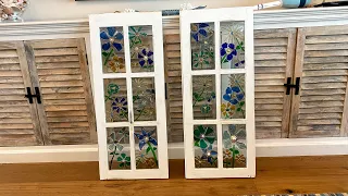 EPOXY RESIN WINDOW (FAUX) SEA GLASS ART, STAINED GLASS ART,  RESIN ART, OLD REPURPOSED WINDOW