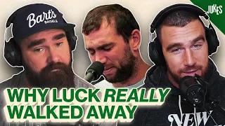 Jason and Travis Kelce react to Andrew Luck finally talking about his decision to retire