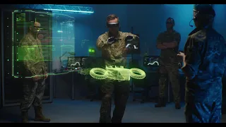 Military Men Controlling Holographic Model of Drone