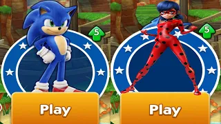 Sonic Dash vs Miraculous LadyBug - All Characters Unlocked Sonic Knuckles Tails Showcase