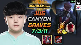 캐니언 정글 그레이브즈 템트리 룬 철갑궁 기발 - Canyon Graves Jungle vs Lee Sin - 롤 KR 13.3