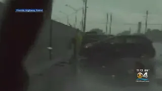 Florida Trooper's Quick Reaction Saves His Life As Car Skidding Out Of Control Nearly Hits Him