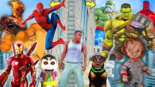 Franklin and Shinchan & CHUCKY play HIDE AND KILL with Squid Game Doll In GTA 5