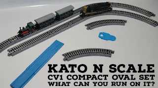 Building myself an N scale "layout" with Kato unitrack CV1 oval set. Let's see what can run on it!