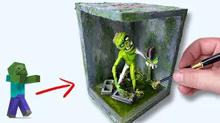 How To Make Realistic MINECRAFT Zombie In Dungeon Diorama / polymer clay / epoxy resin