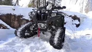 Yamaha ATV Grizzly 700 On Tracks Dashing Through The Snow Into Cubbee Falls - Mar.17 2013