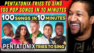 AUTO HARMONIES!? | Reaction to Pentatonix Tries To Sing 100 Pop Songs In 10 Minutes Challenge