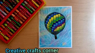 59-Parachute landscape scenery drawing with Oil pastels for beginners/hot balloon scenery drawing