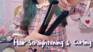 (eng sub)ASMR hair straightening, curling, brushing| Curling iron 고데기 헤어스타일링과 머리빗기