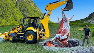 A Giant Bull Roasted Underground! Only An Excavator Could Lift It!