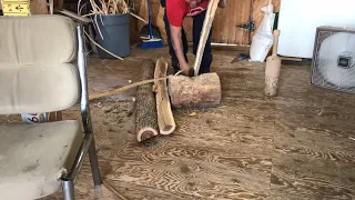 Preparing black ash splints by pounding