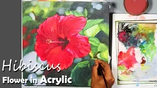Acrylic on Canvas | How to Paint Hibiscus Flower