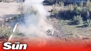 Ukrainian kamikaze drones destroy Russian tanks on the frontline