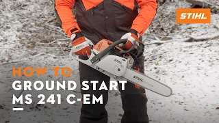 STIHL MS 241 C-EM ꘡ How to ground start using chainsaw with M-Tronic | Instruction