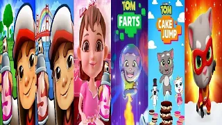 Talking Tom Hero Dash VS Talking Tom Farts Talking Tom Cake Jump  Subway Surfers SUBWAY CANDY WORLD